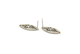 Gümüş Markiz Küpe, 8 Antik Gümüş Kaplama Pirinç Yaprak Desenli Markiz Küpe 1 Delikli (24x10x0,80 mm) A6216 A2812 H0189