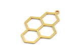 Gold Honeycomb Charm, 2 Gold Plated Brass Honeycomb Charm Earrings With 1 Loop, Pendant, Findings (42x27mm) D0716