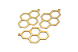 Gold Honeycomb Charm, 2 Gold Plated Brass Honeycomb Charm Earrings With 1 Loop, Pendant, Findings (42x27mm) D0716