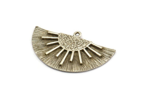 Silver Sun Pendant, 2 Antique Silver Plated Brass Textured Sunny Pendants With 1 Loop, Charms, Earrings, Findings (38x22mm) N1012