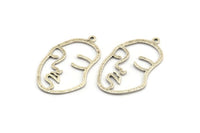 Silver Face Charm, 2 Antique Silver Plated Brass Hammered Face Shape Charms With 1 Loop, Pendant, Earrings, Findings (46x28x1.2mm) E587