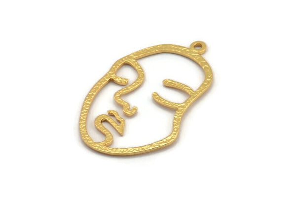 Altın Yüzlü Charm, 1 Halka, Kolye Ucu, Küpeler ve Bulgularla Birlikte 1 Altın Kaplama Pirinç Çekiçlenmiş Yüz Şeklinde Charm (46x28x1,2 mm) E587 Q0600