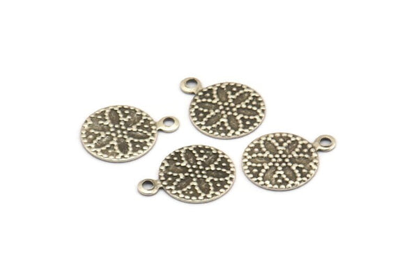 Silver Round Charm, 50 Antique Silver Brass Round Charms, Findings (10mm) Brs 133 A0519