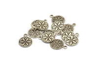 Silver Round Charm, 50 Antique Silver Brass Round Charms, Findings (10mm) Brs 133 A0519