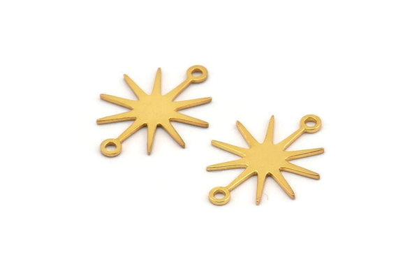 Gold Star Charm, 10 Gold Plated Brass Star Charms With 2 Loops, Connectors (19x15x0.60mm) A3234 H0823