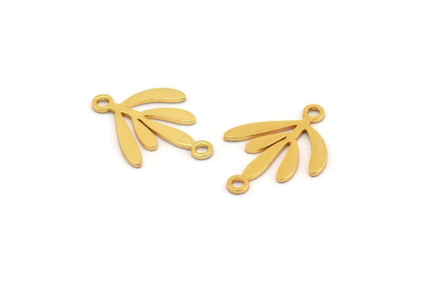 Gold Leaf Charm, 10 Gold Plated Brass Leaf Charms With 2 Loops, Connectors (17x12x0.60mm) A3575 H1003