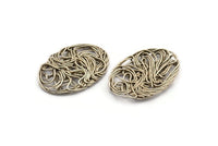 Silver Oval Charm, 2 Antique Silver Plated Brass Wire Charms, Earrings, Findings (35x25mm) D1240
