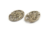 Silver Oval Charm, 2 Antique Silver Plated Brass Wire Charms, Earrings, Findings (35x25mm) D1240