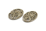 Silver Oval Charm, 2 Antique Silver Plated Brass Wire Charms, Earrings, Findings (35x25mm) D1240