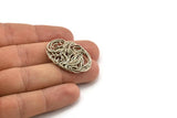 Silver Oval Charm, 2 Antique Silver Plated Brass Wire Charms, Earrings, Findings (35x25mm) D1240