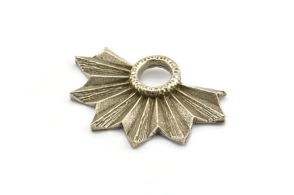 Silver Badge Charm, 2 Antique Silver Plated Brass Rosette Charms, Pendants, Earrings, Findings (33x21mm) N0786