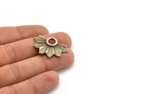 Silver Badge Charm, 2 Antique Silver Plated Brass Rosette Charms, Pendants, Earrings, Findings (33x21mm) N0786