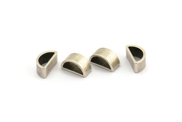 Silver Half Moon, 12 Antique Silver Plated Brass Semi Circle Thick Cut Connectors, Bracelet Charm (6x11x0.8x5mm) D0116