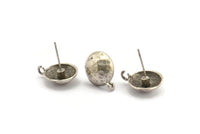 Silver Earring Post, 6 Antique Silver Plated Brass Earring Posts With 1 Loop (12.5x16mm) BS 1839