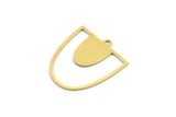 Brass D Shaped Charm, 12 Raw Brass D Shaped Charms With 1 Loop, Earrings, Findings (24x21x0.60mm) A4493