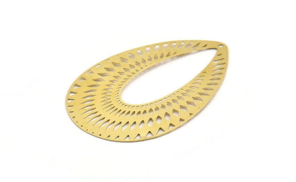 Brass Earring Charm ,4 Raw Brass Ethnic Motif Earring Charms With 1 Hole Pendants, Findings (68x45mm) E473