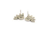 Silver Eye Earring, 4 Antique Silver Plated Brass Eye Stud Earrings - Stone Setting - Pad Size 6mm (19x14x1.5mm) N1321