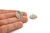 Silver Sun Earring, 2 Antique Silver Plated Brass Rising Sun Flag Stud Earrings - Pad Size 3mm (19x1.2mm) N1435