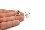 Silver Sea Urchin Earring, 2 Antique Silver Plated Brass Sea Urchin Stud Earrings (23x20mm) N1360 H0507