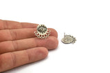 Silver Eye Earring, 4 Antique Silver Plated Brass Eye Stud Earrings (20x18x0.80mm) N1305