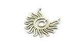 Silver Sun Charm, Antique Silver Plated Brass Sunshine Pendant With 2 Loops - Pad Size 6mm (36x33x1.5mm) N1383