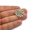 Silver Sun Charm, Antique Silver Plated Brass Rising Sun Flag Charm With 1 Loop - Pad Size 3mm (32x28x1.2mm) N1427
