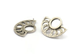 Moon Phases Earring, 2 Antique Silver Plated Brass Semi Circle Stud Earrings (29x22x1mm) N1002