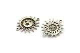 Moon and Sun, 4 Antique Silver Plated Brass, Silver Moon, Silver Sun, Silver Charm, Silver Connectors With 2 Loops (24x20mm) N1380