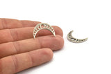 Silver Moon Earring, 4 Antique Silver Plated Brass Moon Phases Stud Earrings (24x7x1.2mm) N1320