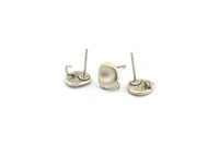 Silver Round Earring, 6 Antique Silver Plated Brass Round Earring Studs, With 1 Loop (8mm) N1168