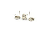 Silver Round Earring, 6 Antique Silver Plated Brass Round Earring Studs, With 1 Loop (8mm) N1168