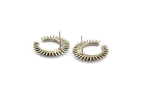 Silver Moon Earring, 2 Antique Silver Plated Brass Crescent Moon Stud Earrings (21x2.5mm) N1433