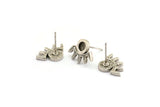 Silver Eye Earring, 6 Antique Silver Plated Brass Eye Stud Earrings - Stone Setting - Pad Size 4mm (16x11x1.5mm) N1302