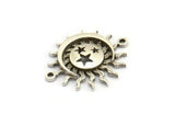 Moon and Sun, 4 Antique Silver Plated Brass, Silver Moon, Silver Sun, Silver Charm, Silver Connectors With 2 Loops (24x20mm) N1380