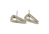 Silver Triangle Earring, 4 Antique Silver Plated Brass Triangle Stud Earrings (19x10x1.5mm) N1409
