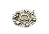 Silver Sun Charm, 2 Antique Silver Plated Brass Sun And Star With 1 Loop, Pendants - Pad Size 8mm (31x29mm) N1350