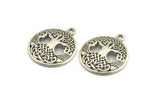 Silver Tree Charm, 2 Antique Silver Plated Brass Tree Pendants With 1 Loop, Findings (26x23mm) N1357