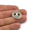 Silver Tree Charm, 2 Antique Silver Plated Brass Tree Pendants With 1 Loop, Findings (26x23mm) N1357