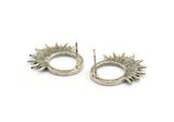 Silver Sun Earring, 4 Antique Silver Plated Brass Sunshine Stud Earrings (22x21x1.5mm) N1333
