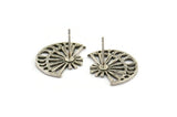 Silver Moon Earring, 4 Antique Silver Plated Brass Moon Phases Stud Earrings (19x16x1mm) N1339