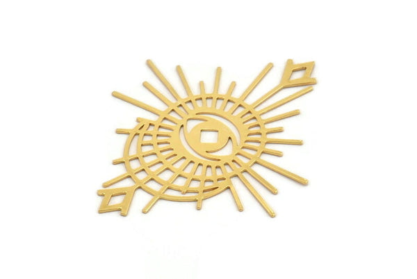 Gold Eye Charm, 2 Gold Plated Brass Eye And Sun Shaped Charms With 2 Triangle Loops, Earring Charms, Connectors (58x49x0.60mm) A3253