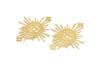 Gold Eye Charm, 2 Gold Plated Brass Eye And Sun Shaped Charms With 2 Triangle Loops, Earring Charms, Connectors (58x49x0.60mm) A3253