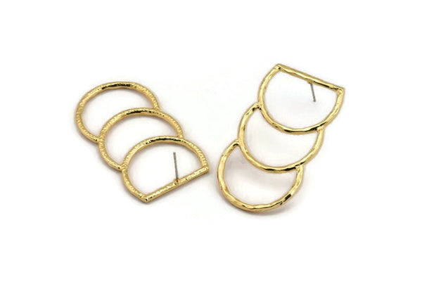 D Shape Earring, 2 Gold Plated Brass D Shape Stud Earrings (46x25x2mm) N0964 A1523