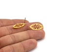Gold Marquise Earring, 4 Gold Plated Brass Leaf Patterned Marquise Shaped Stud Earrings With 1 Hole (24x10x0.80mm) A6216 A2812 H0189