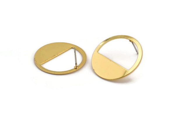 Gold Round Earring, 2 Gold Plated Brass Round Stud Earring (25x0.80mm) M416 A2326