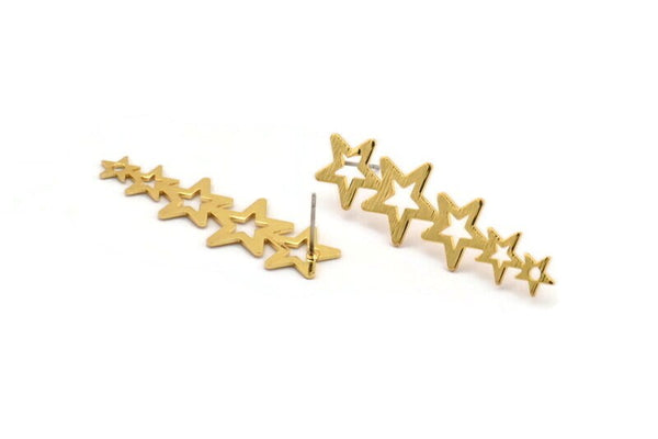 Gold Star Earring, 2 Textured Gold Plated Brass Star Stud Earrings (45x14x0.80mm) D1533 A1407
