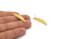 Semi Circle Earring, 2 Gold Plated Brass Half Moon Stud Earrings (37x8x0.70mm) M881 A2271