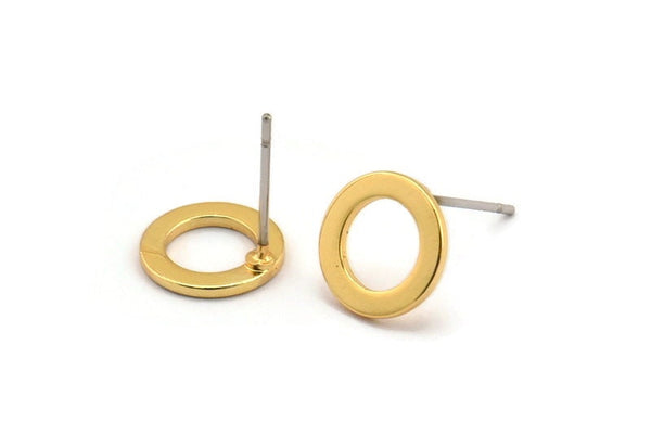 Gold Circle Earring, 6 Gold Plated Brass Circle Stud Earrings (10x0.90mm) D1570 A1383