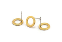 Gold Circle Earring, 6 Gold Plated Brass Circle Stud Earrings (10x0.90mm) D1570 A1383