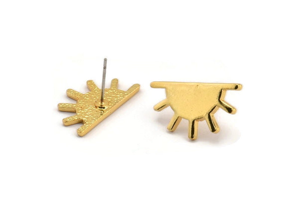 Earring Studs, 2 Gold Plated Brass -  Semi Circle Stud Earrings - Gold Earrings - Earrings (22x12x1.5mm) N1614